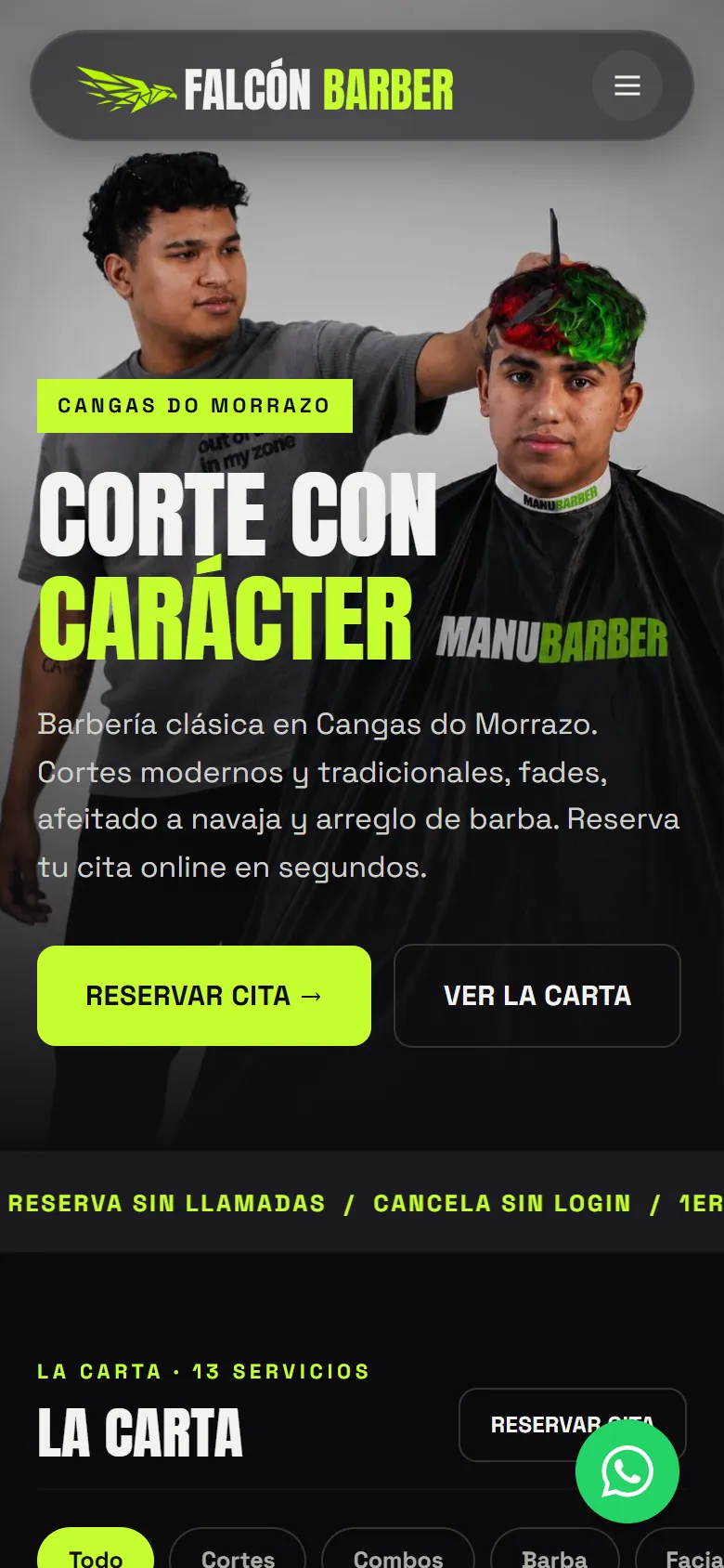Web de Falcón Barber en el móvil