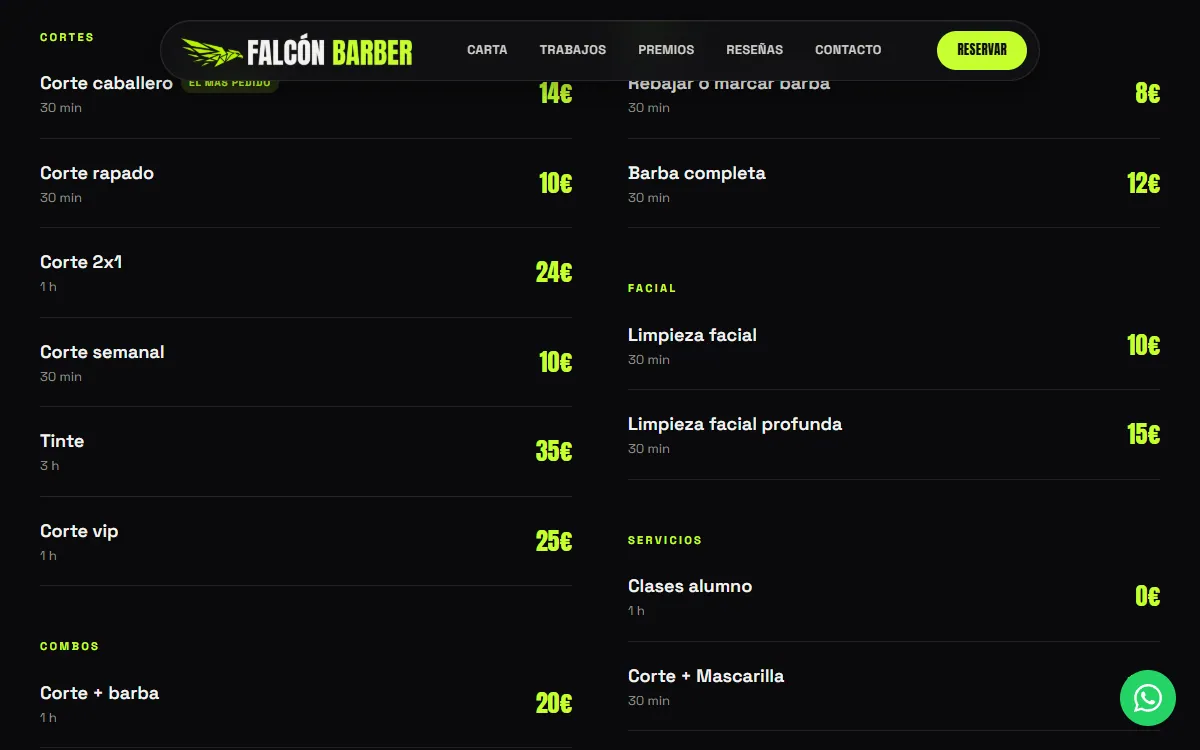 Web de Falcón Barber en el ordenador