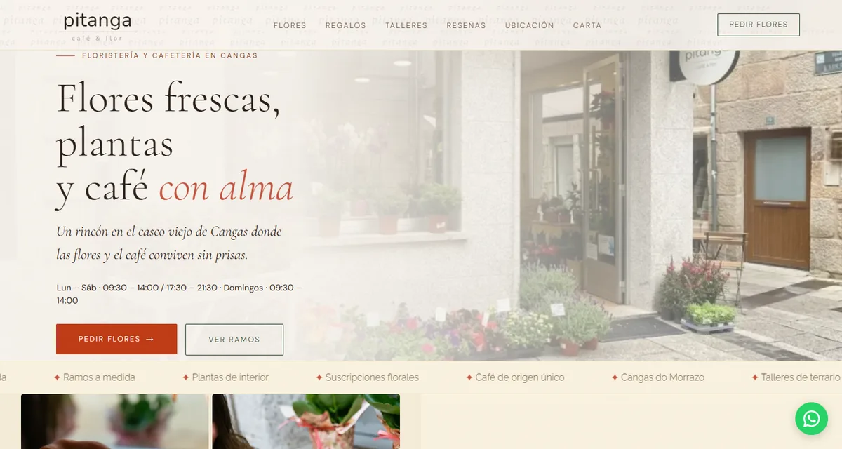 Web de Pitanga Café & flor, en Cangas