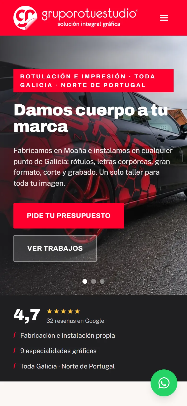 Web de Grupo Rotuestudio en el móvil